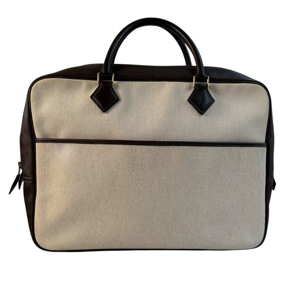 HERMES Porte-Documents Plume 38 Briefcase Bag Ecru Beige Toile H Ebene Evercalf - Picture 1 of 16